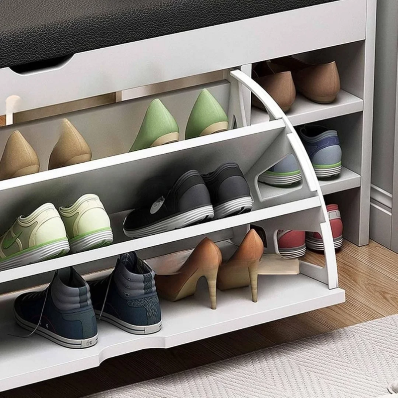 Organizues Këpucësh 100 cm me Ulëse të Butë, Kapak Magazinues dhe Rafte Anësore – Raft Modern për Hyrje dhe Korridor