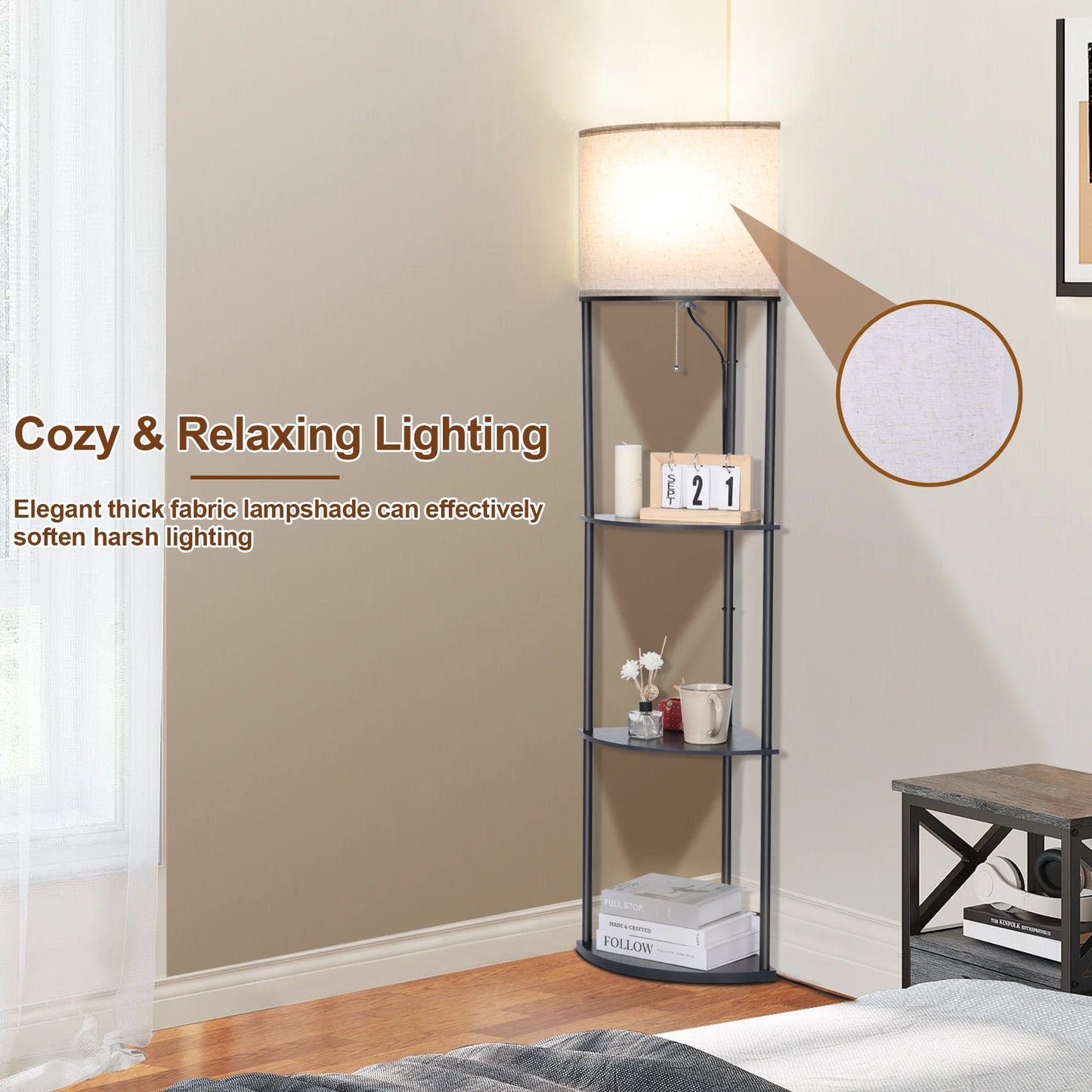 Vesteel Llambadar Dysheme Këndor me 3 Rafte dhe LED 3 Temperatura Ngjyre – Black