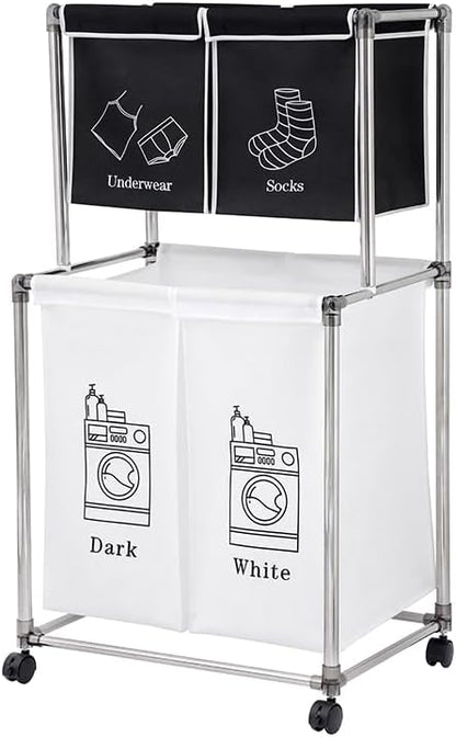 Shportë për Rroba 2 Kate me 4 Qese të Heqshme dhe Rrota 56x40x96 cm