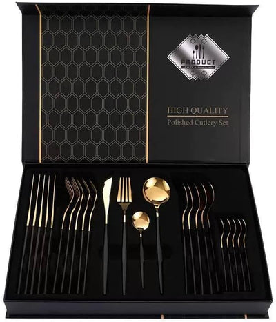 Set Takëmesh 24 Pjesë për 6 Persona prej Inox – Gold