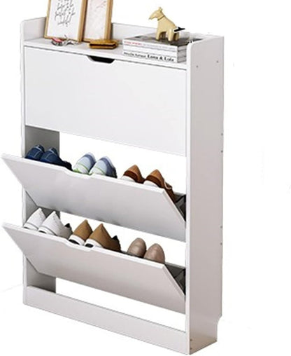 Raft për Këpucë Ultra i Hollë 110x17x80 cm me Derë Tip Tipping – White