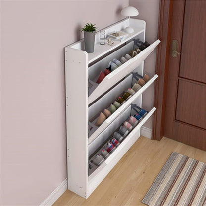 Raft për Këpucë Ultra i Hollë 110x17x80 cm me Derë Tip Tipping – White