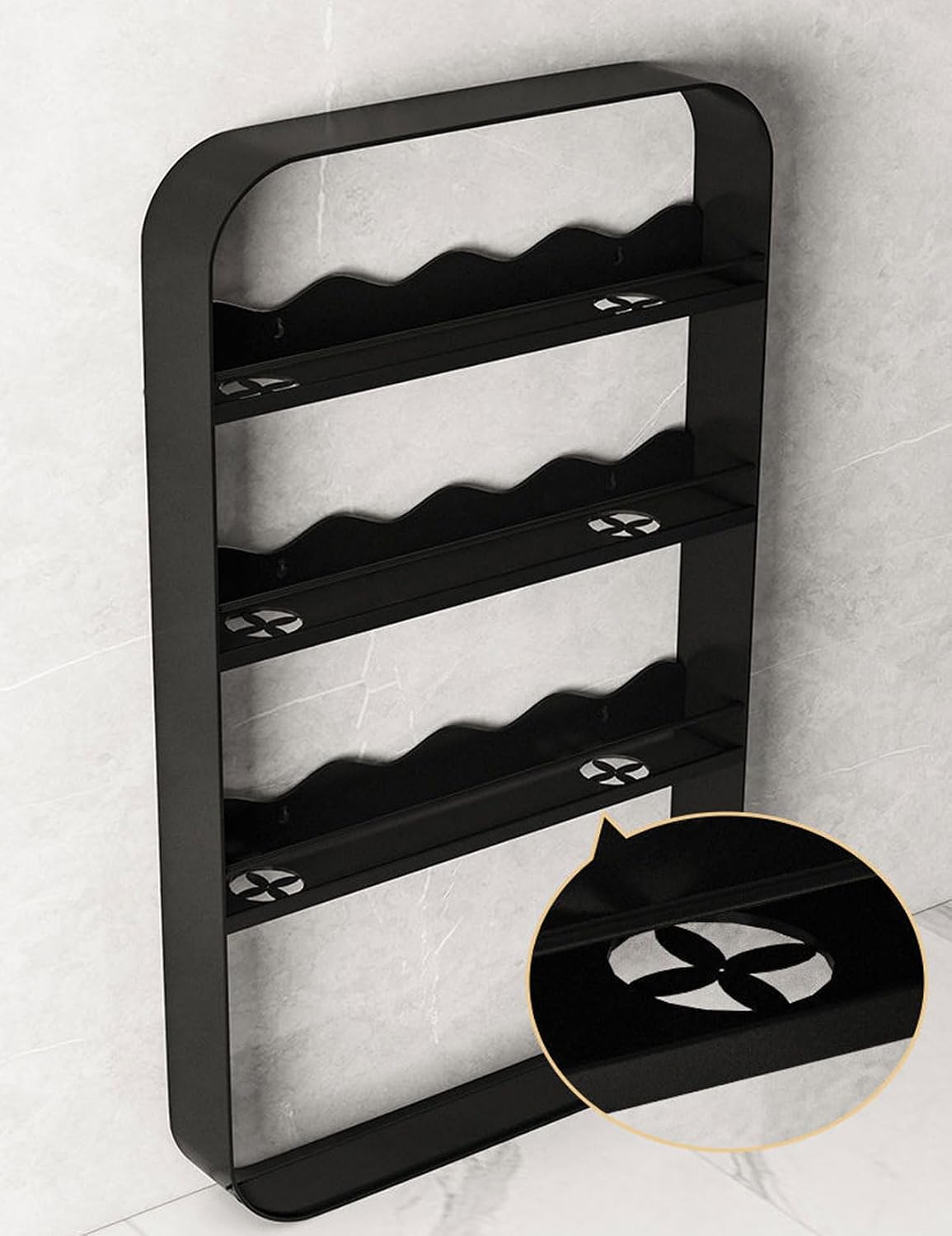 Raft Metalik Muri për Kozmetikë pa Shpim, i Zi, Wall Mount Make Up Rack 4-Tier 50 × 70 cm