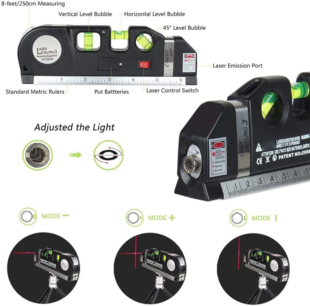 NANANA Nivel Laser Multifunksional me Metër 2.5 m, Vijë Horizontale/Vertikale & Kryq, me Rregullore Metrike dhe Inch
