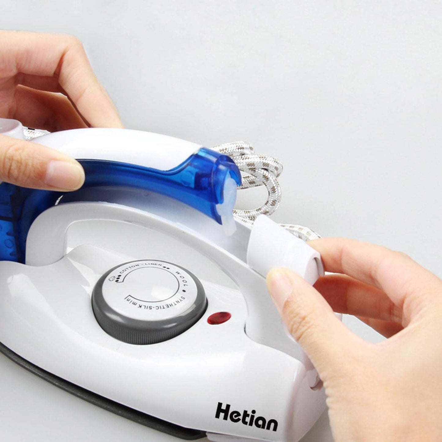 Hekur Elektrik me Avull Mini Portativ me Dorezë të Palosshme – Blue White
