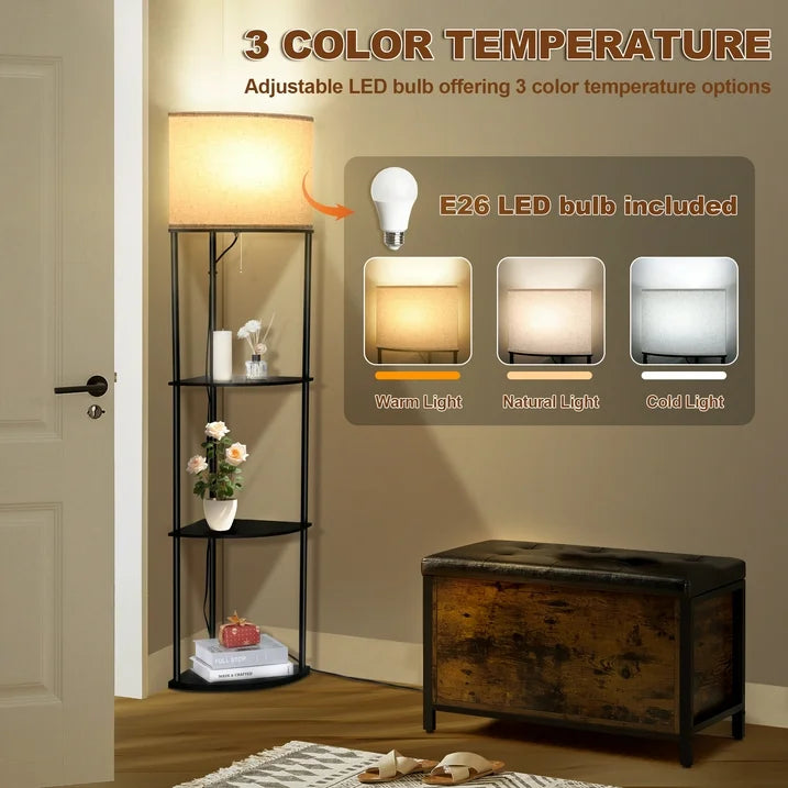 Vesteel Llambadar Dysheme Këndor me 3 Rafte dhe LED 3 Temperatura Ngjyre – Black