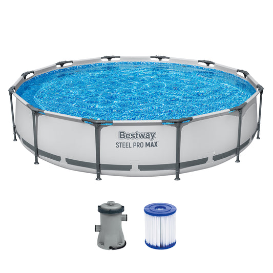 Bestway Steel Pro MAX Set Pishinë me Kornizë 366 x 76 cm me Filter Pompë, Ngjyrë Gri e Çelët