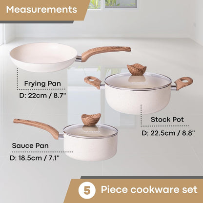 Nuovva Set Tenxhere dhe Tiganë Non-Stick 5 Pjesë për Induksion – Cream Granite
