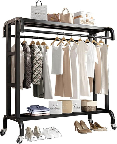 Raft për Rroba Metalik Heavy Duty 80x50x145 cm me Rafte Ruajtjeje – Black