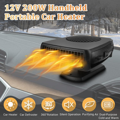 Ngrohës & Ftohës Portativ për Makinë 12V 200W – Kundër Acarit dhe Avullit, me Ventilator dhe Bazë Rrotulluese 360°