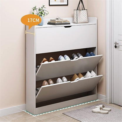 Raft për Këpucë Ultra i Hollë 110x17x80 cm me Derë Tip Tipping – White