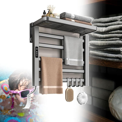 Ngrohës Elektrik për Peshqirë me Montim në Mur – 5 Shufra, Ekran Digital, 95W, IPX4 – Ngjyrë Gri