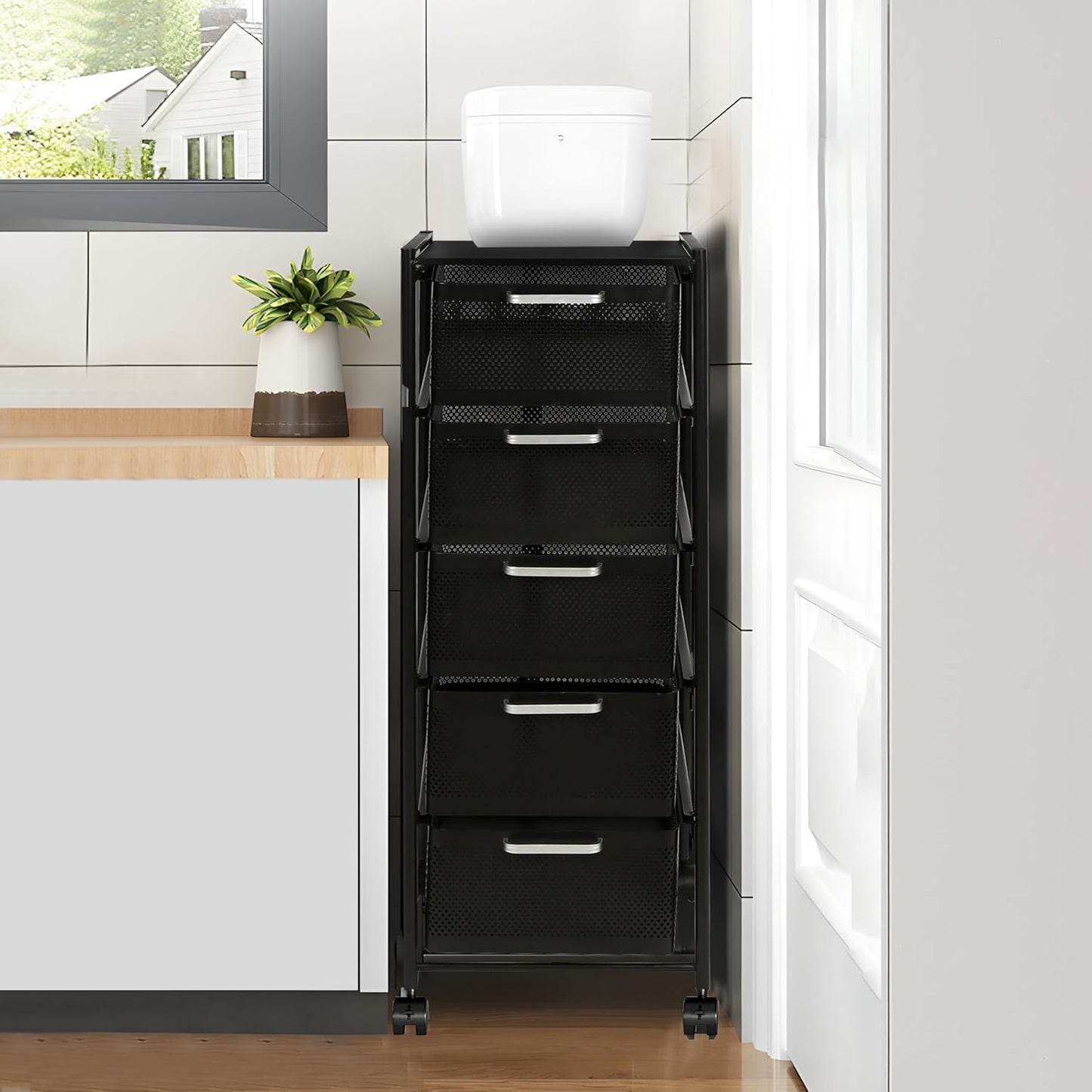 FEFE Karrocë Organizues Metalike me Rrota 5 Kate 44x35.5x92 cm – Black