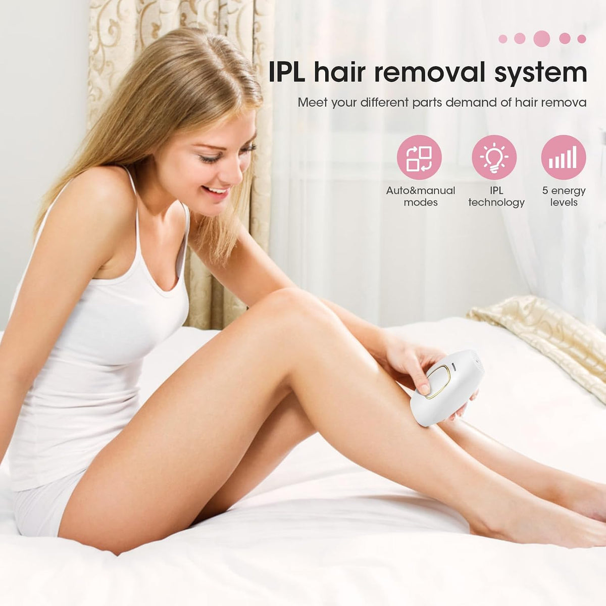 TOPEV IPL Mini Depilator për Heqjen e Qimeve – 500,000 Impulse, 5 Nivele Energjie, 2 Modalitete, për Fytyrë, Trup dhe Zonë Bikini, i Bardhë