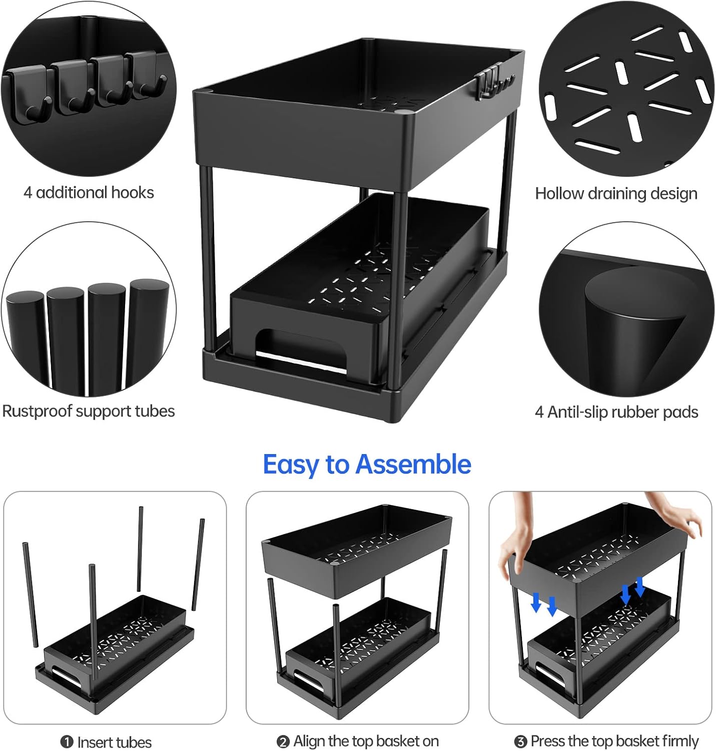 Organizues Nën Lavaman 2 Kate me Sirtarë Rrëshqitës 39x20x32.5 cm – Black