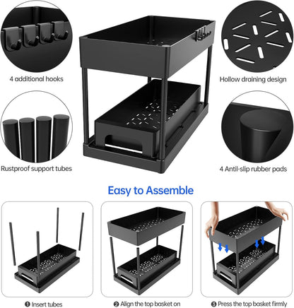 Organizues Nën Lavaman 2 Kate me Sirtarë Rrëshqitës 39x20x32.5 cm – Black