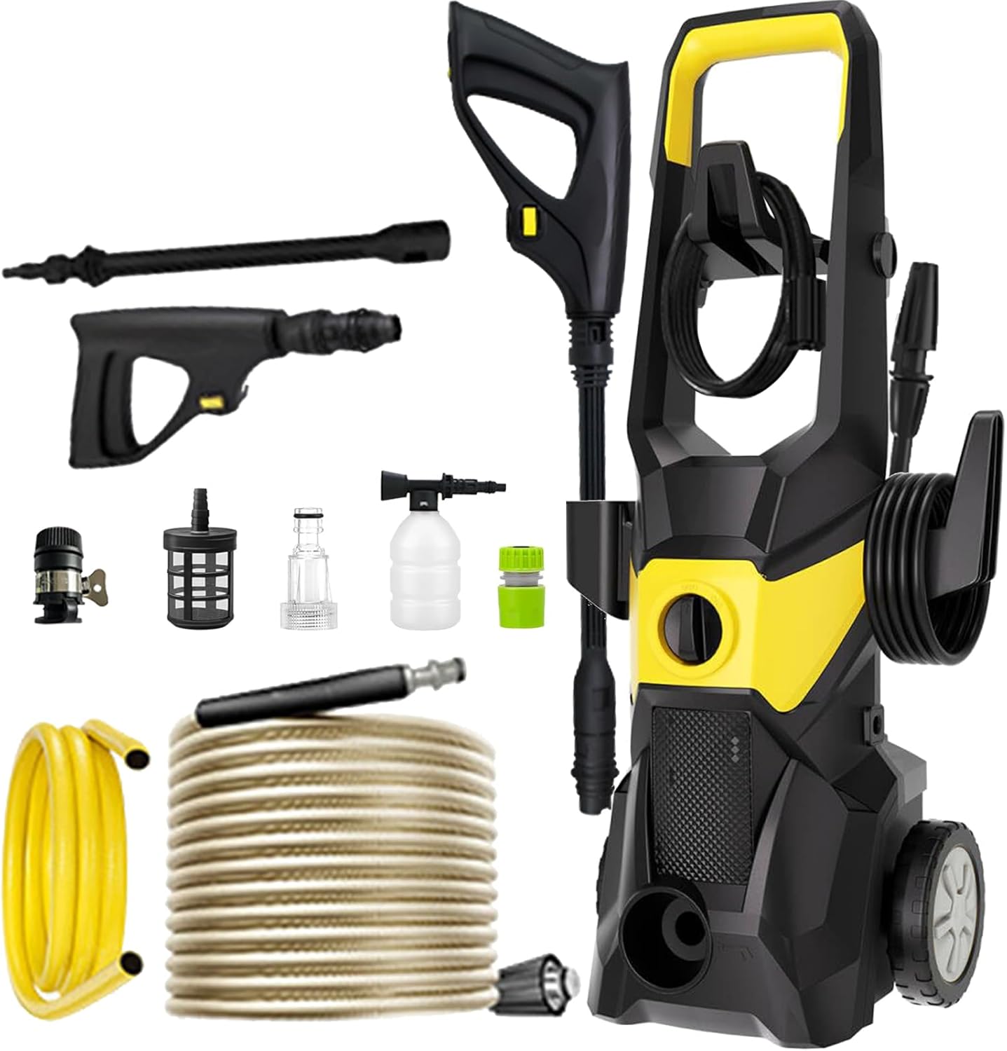 WAMIT Larese me Presion Elektrike 1800W 150 Bar me Foam Gun dhe Nozzle Quick Connect 10m – Yellow