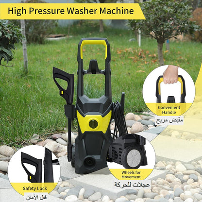 WAMIT Larese me Presion Elektrike 1800W 150 Bar me Foam Gun dhe Nozzle Quick Connect 10m – Yellow