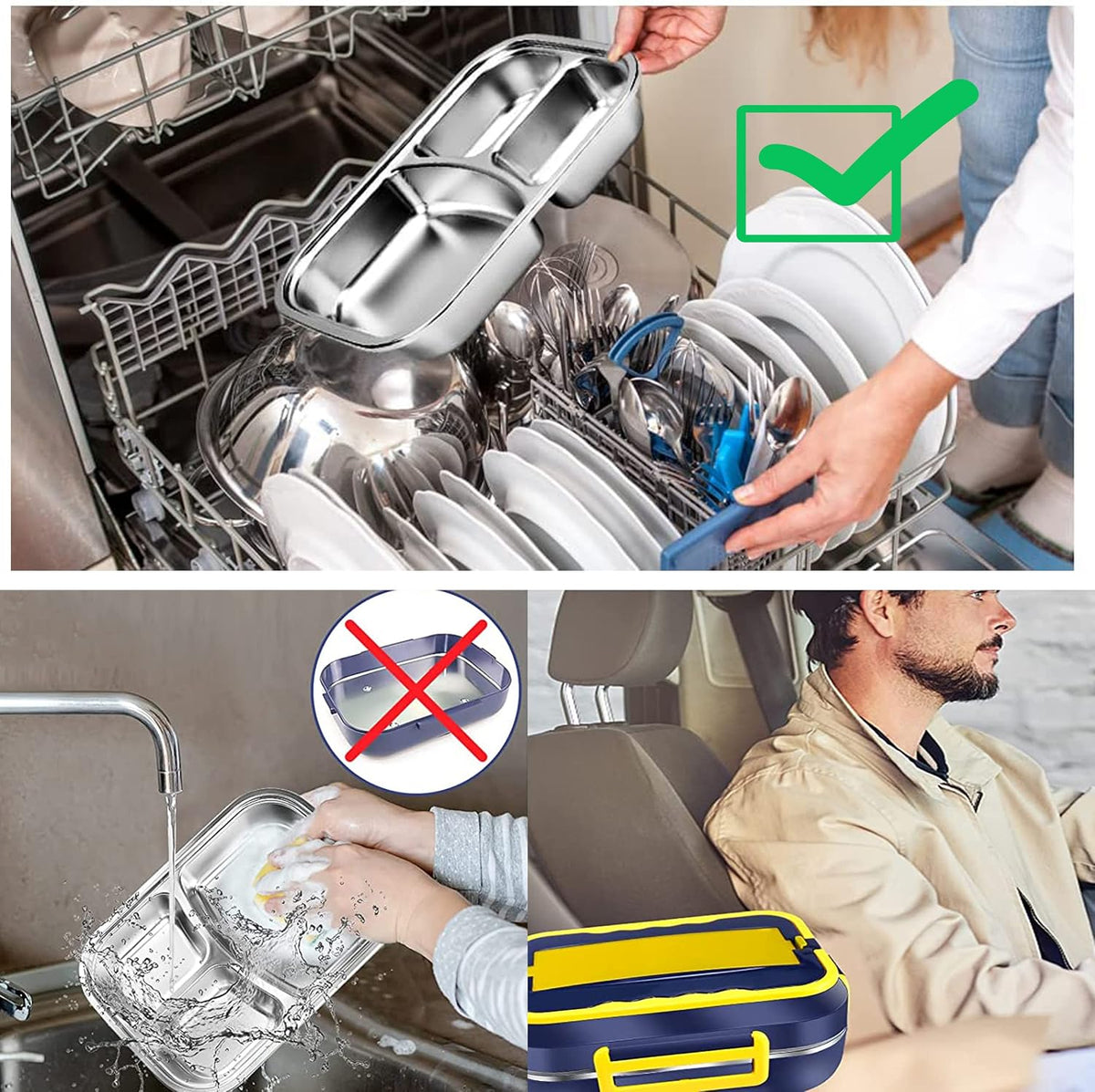 Raincol Electric Lunch Box 1.5L 60W – Kuti Elektrike për Ngrohjen e Ushqimit me Enë Inox 304, 12V/24V/110V, Lugë, Pirun dhe Çantë Transporti, E Verdhë