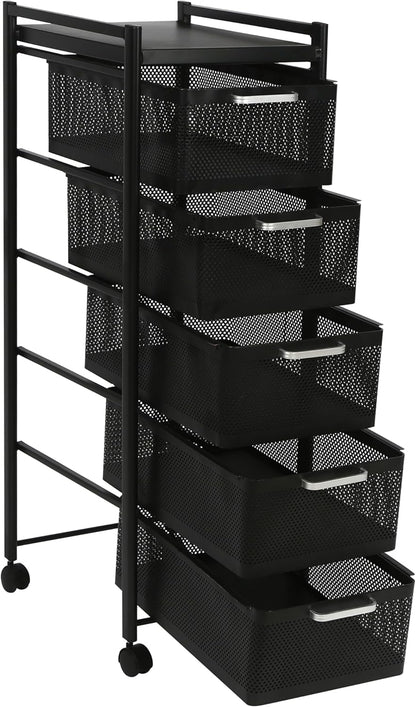 FEFE Karrocë Organizues Metalike me Rrota 5 Kate 44x35.5x92 cm – Black