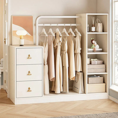 Dollap Organizues Multifunksional me Varëse dhe Rafte 120x40x134 cm – Ngjyrë e Bardhë e Ngrohtë