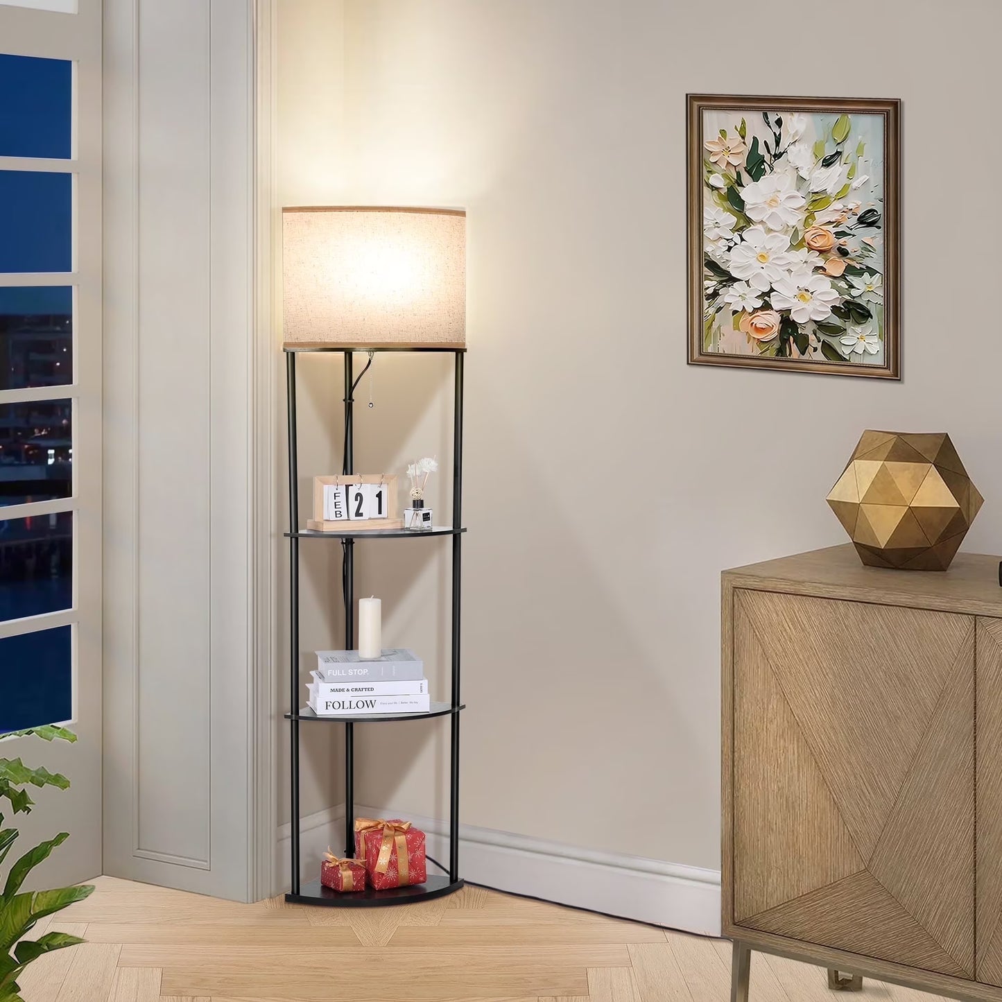 Vesteel Llambadar Dysheme Këndor me 3 Rafte dhe LED 3 Temperatura Ngjyre – Black
