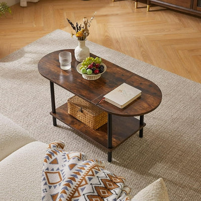 Tavolinë Kafeje Ovale 2 Kate 89x41x43 cm – White Faux Marble + Black