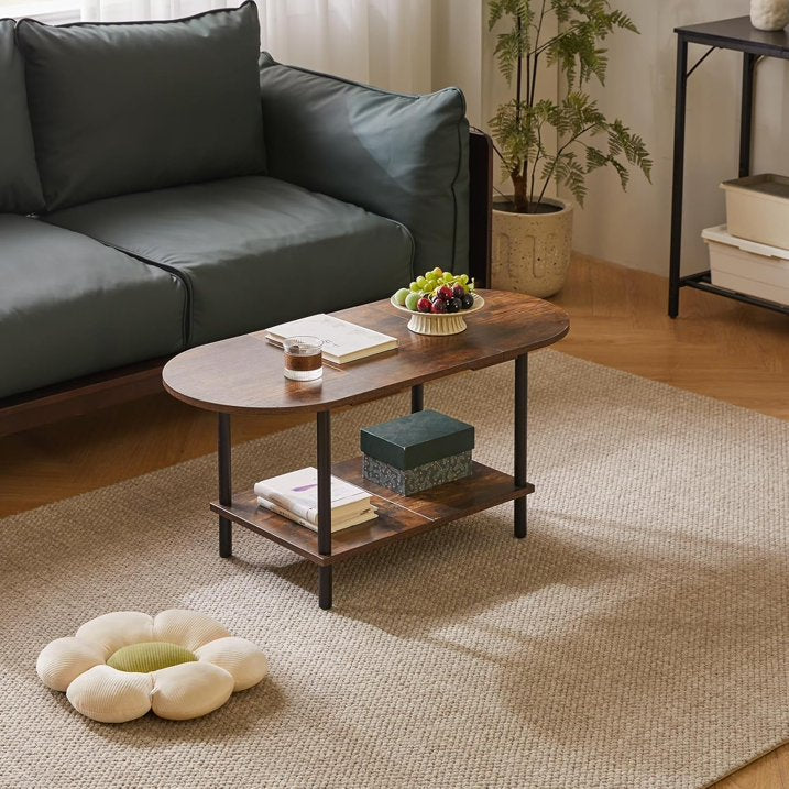 Tavolinë Kafeje Ovale 2 Kate 89x41x43 cm – White Faux Marble + Black